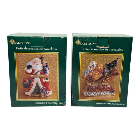 Traditions PORCELAIN CHRISTMAS SANTA & SLEIGH Decorative KEEPSAKE TRINKET BOX - Picture 15 of 16